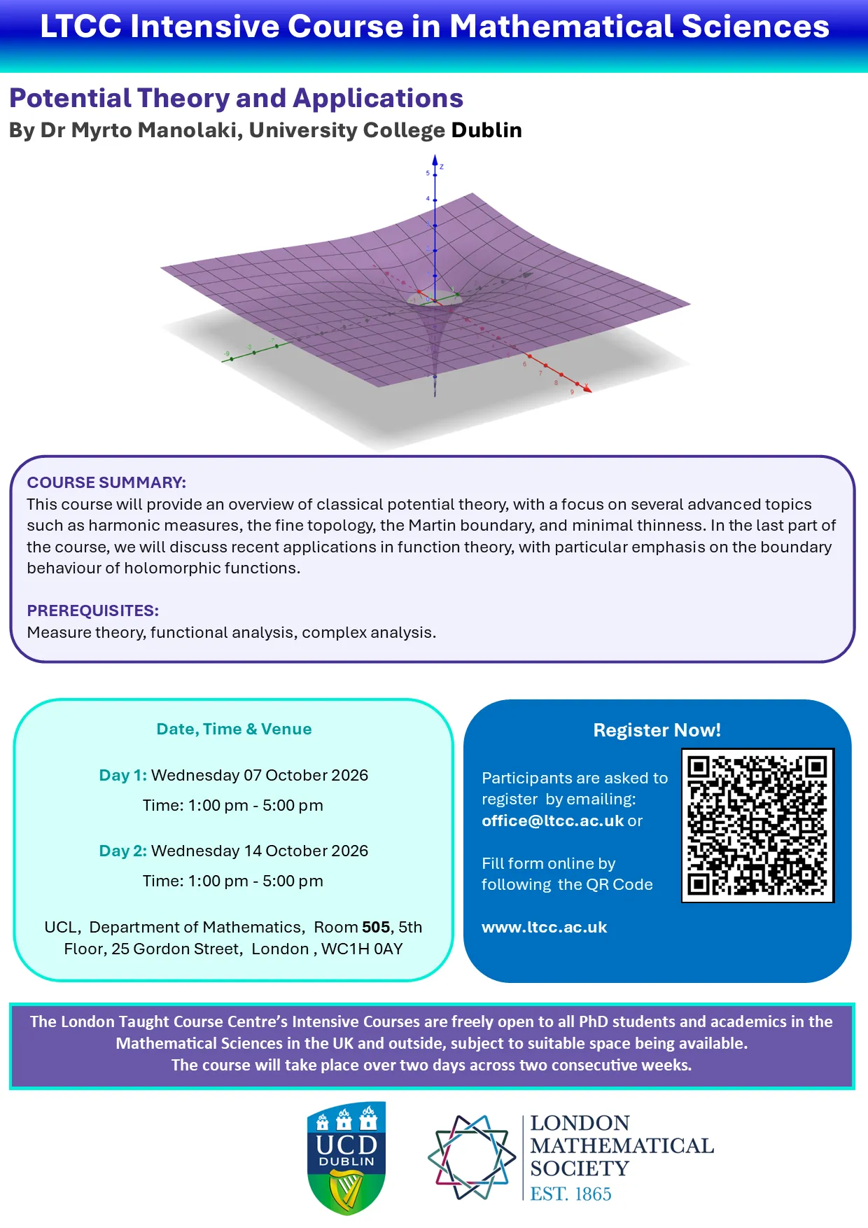 LTCC Intensive course Potential Theory and Applications Poster Image