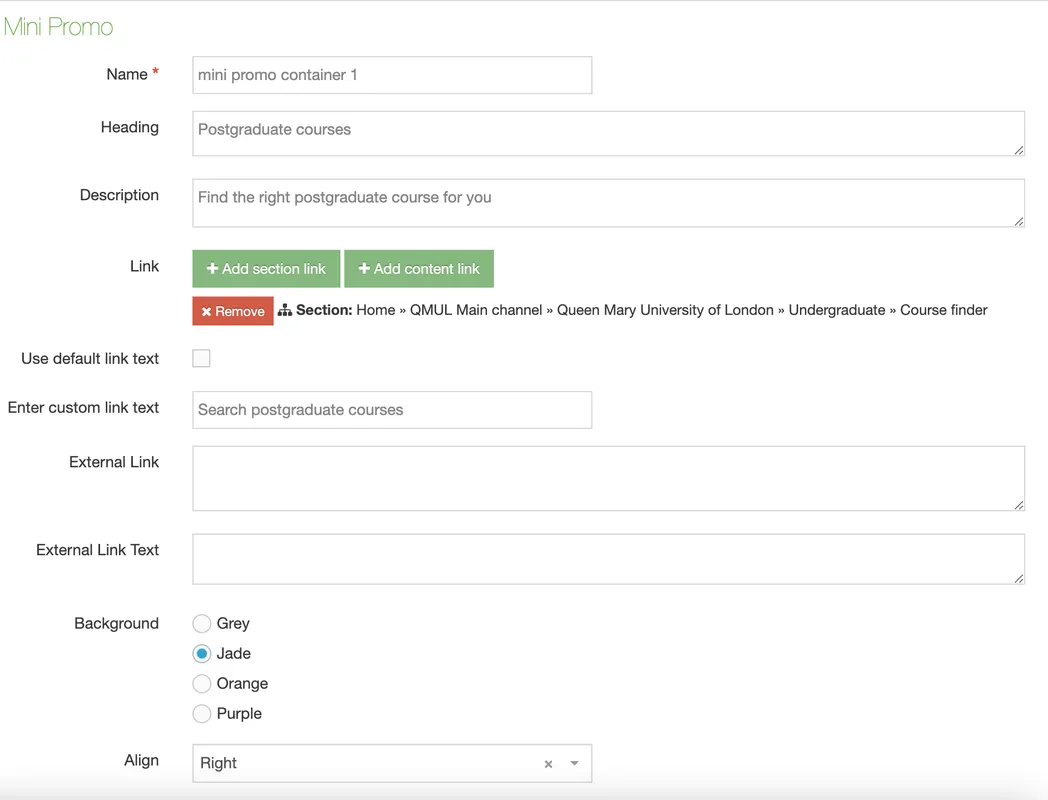 gives a description on the input fields to fill in to create a mini promo