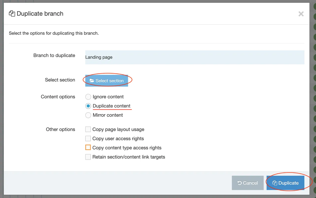 duplicating content settings