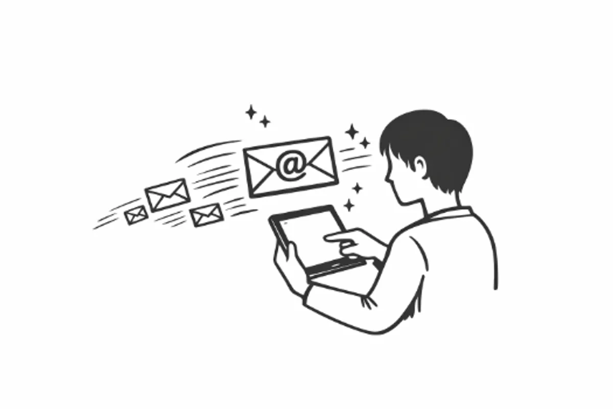Person tapping on mobile tablet sending email