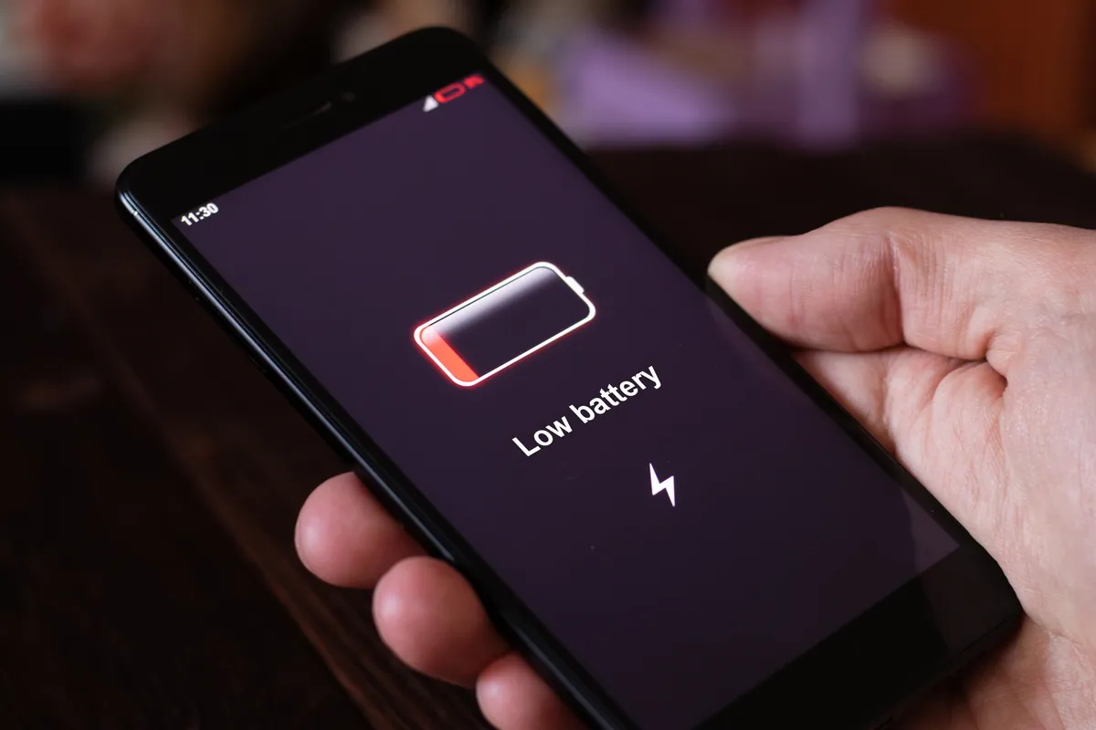 phone showing low battery warning