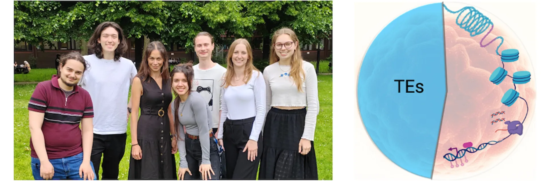 Photos of members of the Deniz lab next to their lab logo