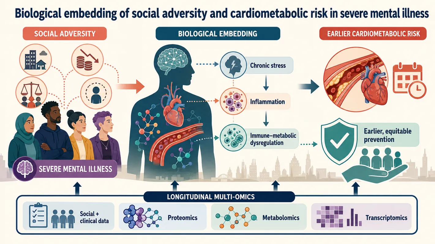 Image of: Biological embedding of social adversity and cardiometabolic risk in severe mental illness: a longitudinal multi-omic study in East London
