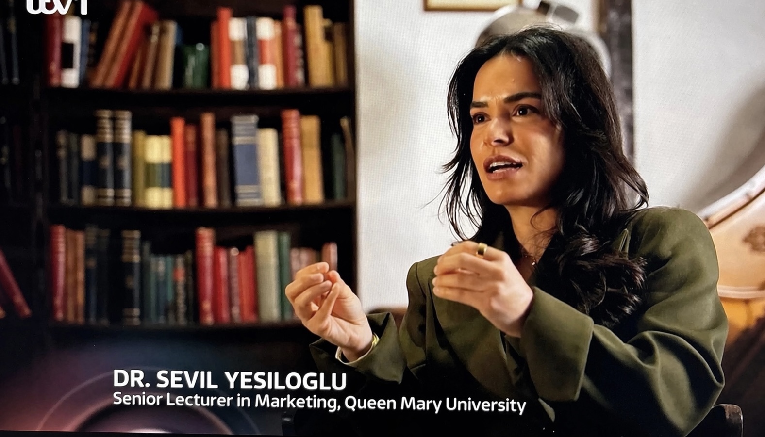 Image of Dr Sevil Yesiloglu speaking on ITV Tonight