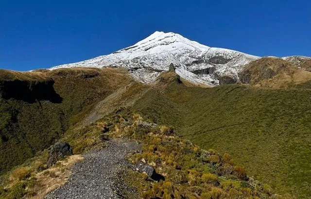 A mountain covered with snow